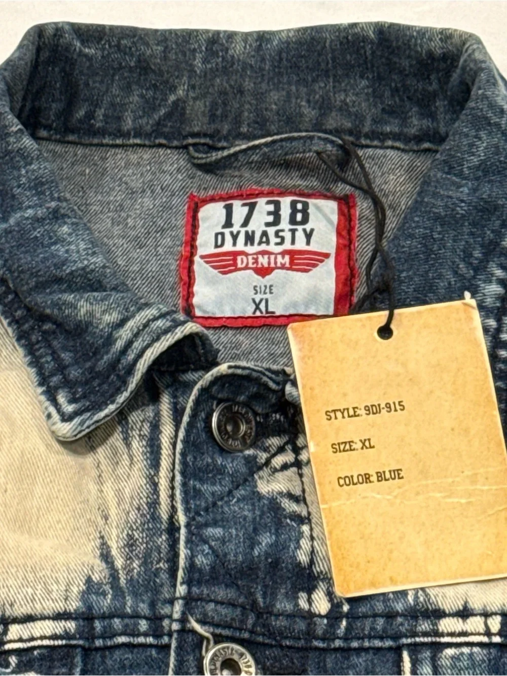 1738 Dynasty Men's Denim Distressed Jean Jacket Size XL Blue Jean Acid Wash NWT